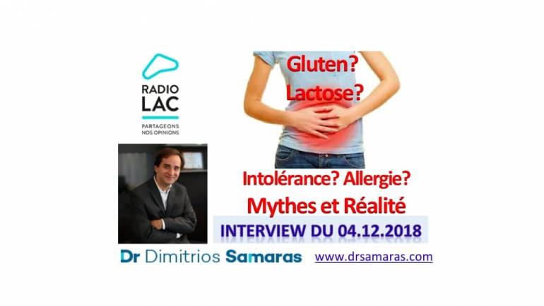 Intolérance ou Allergie au lait? Coeliakie ou Sensibilité au Gluten? Interview, Radio Lac, 04.12.18